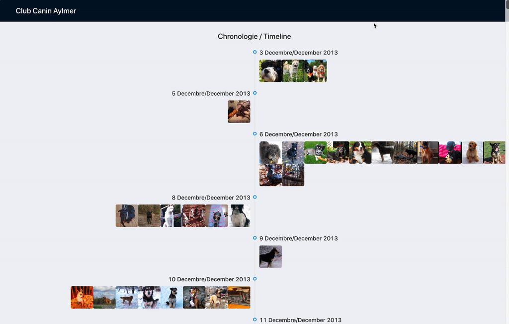 Picture showing the timeline of members as pictures of dogs.